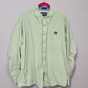 PGA Tour Shirt Button Down Men's Green Checkered Shirt Size XXL Long Sleeve